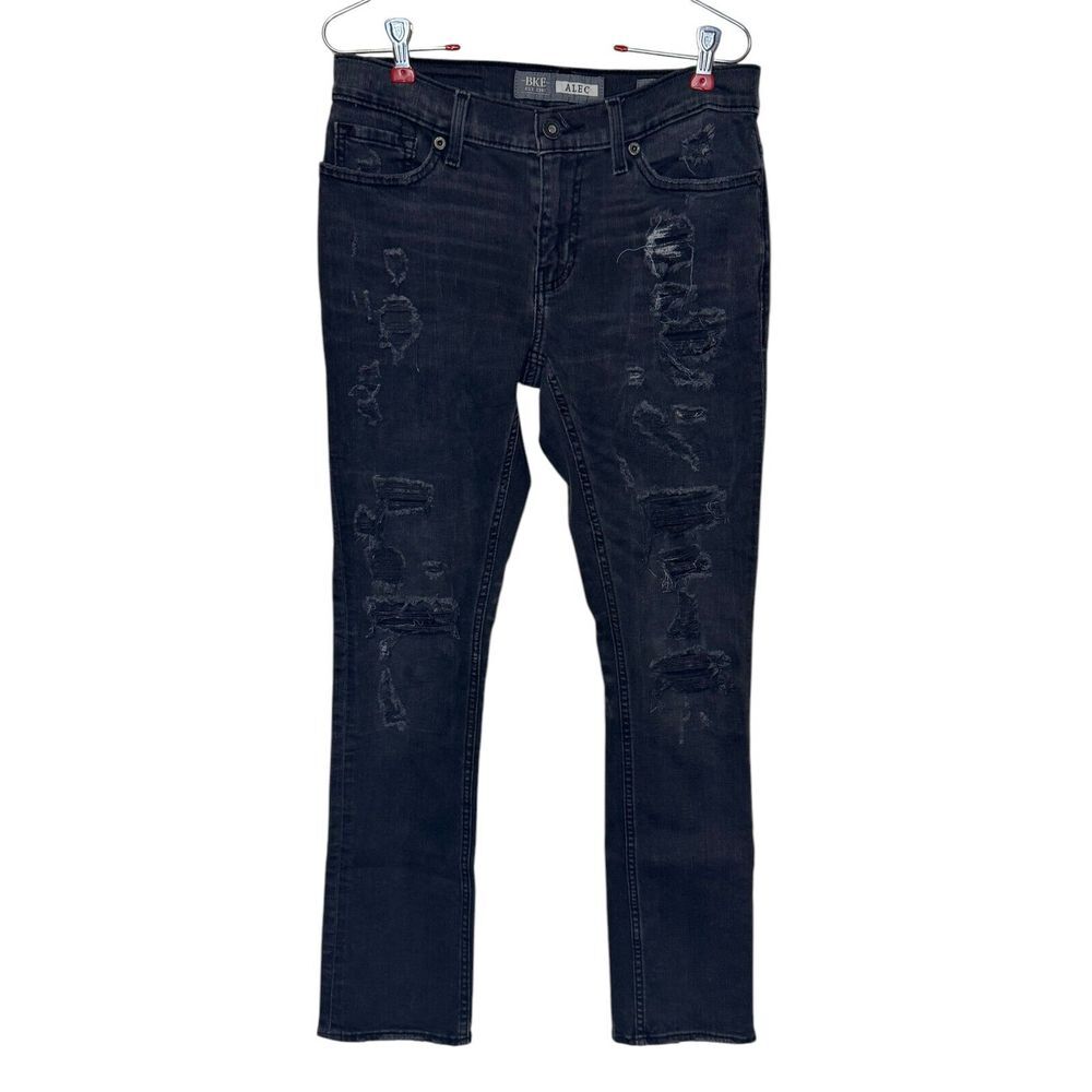 BKE Women's Jeans Alec‎ Straight Leg Stretch Distressed Dark Wash Denim Black 28